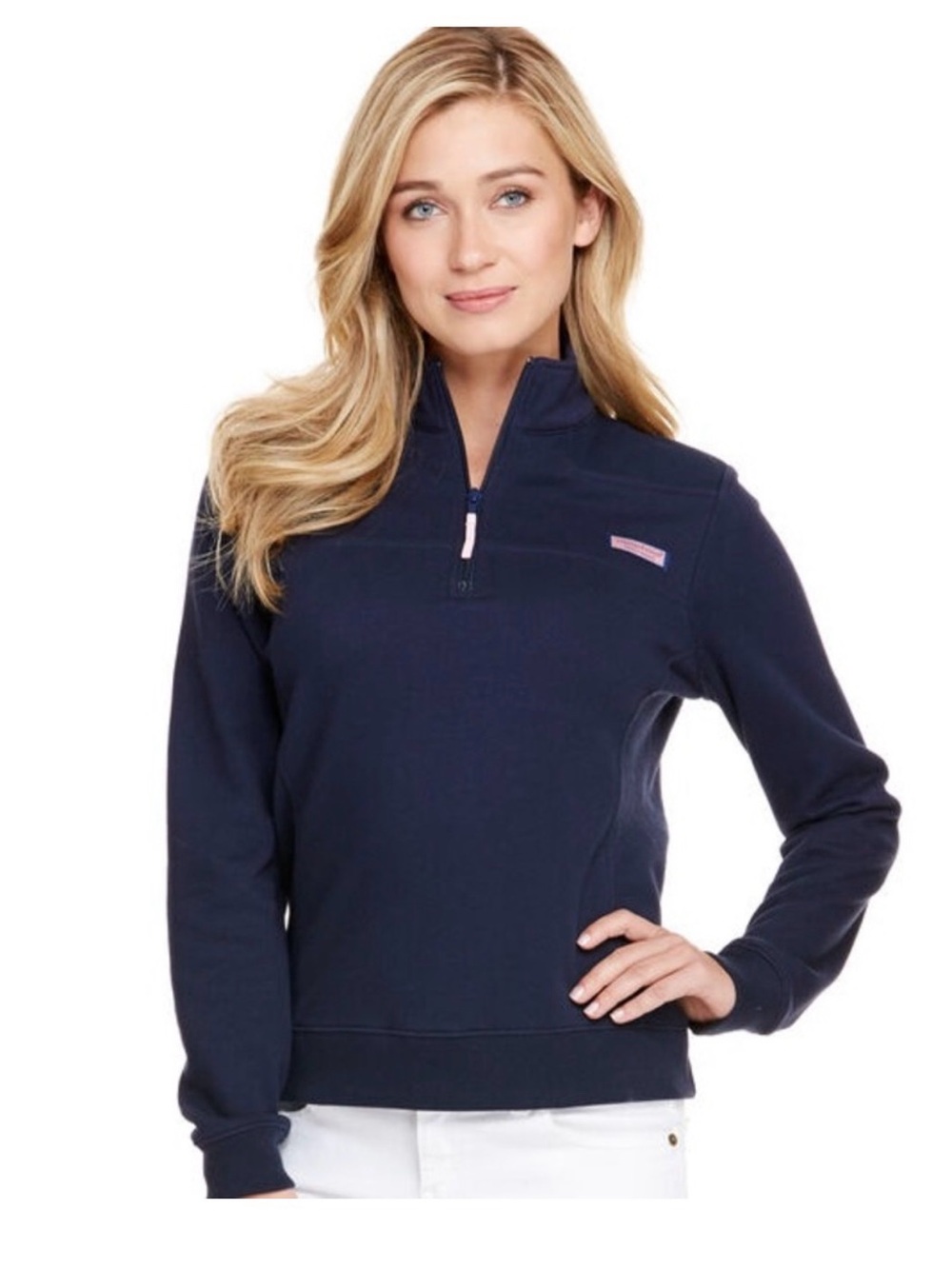 Vineyard Vines Navy Half-Zip Sweatshirt with Pink Accent